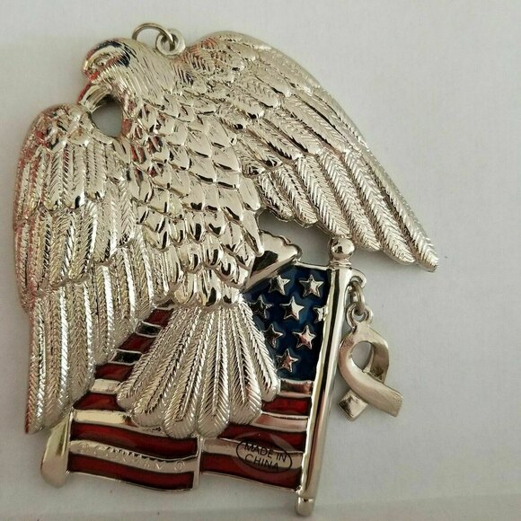 Gorham Silverplate  American Eagle Ornament Stars & Stripes Flag, Yellow Ribbon - Picture 4 of 6